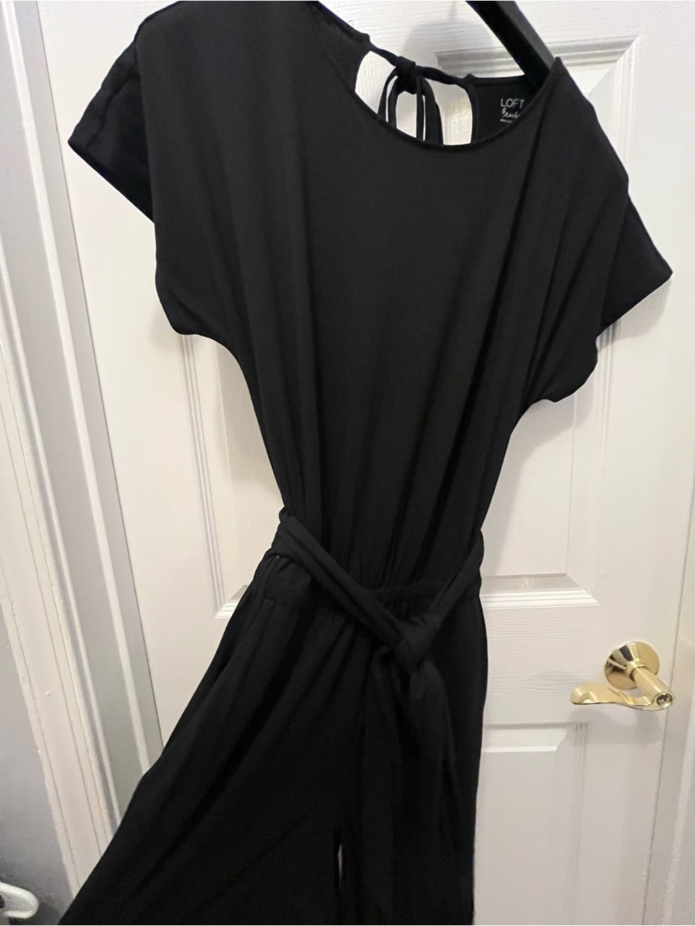 NWOT LOFT Beach Black Wide leg belted Open Tie Back Soft Jumpsuit